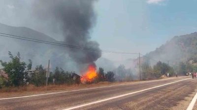 Kastamonu’nun Şenpazar ilçesinde bir tarlada çıkan yangının sıçradığı samanlık kullanılmaz