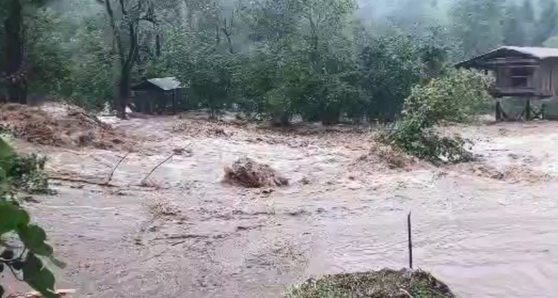 Artvin’in Borçka ilçesinde etkili olan sağanak yağışlar sel ve heyelanlara