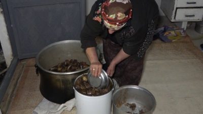 Bayburt’un köylerinde kışlık kavurma yapımı için kazanlar kuruldu, meşe ateşinde