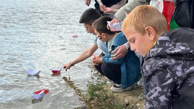 Bayburt’ta düzenlenen ‘Gönlümüz Filistin’le, Gemilerimiz Çoruh’ta’ etkinliğinde minikler, Küresel Sumud