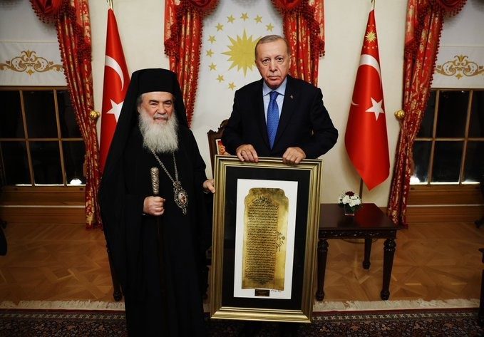 Cumhurbaşkanı Recep Tayyip Erdoğan, Kudüs Rum Ortodoks Kilisesi Patriği 3’üncü