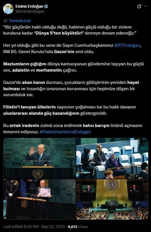 Cumhurbaşkanı Recep Tayyip Erdoğan’ın eşi, Birleşmiş Milletler (BM) Sıfır Atık