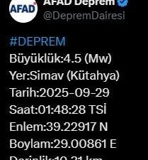 Afet ve Acil Durum Yönetimi Başkanlığı (AFAD), Kütahya’da 4.5 büyüklüğünde