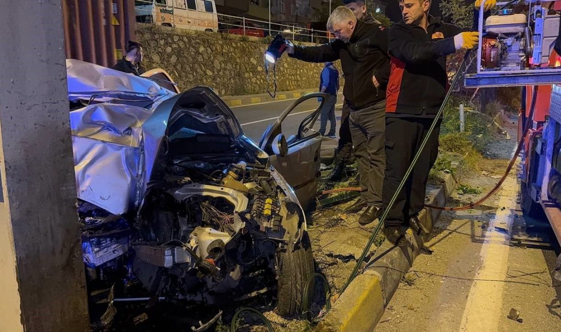 Zonguldak-Alaplı karayolunun Taşbaşı mevkisinde gece saatlerinde kontrolden çıkan otomobil, üst