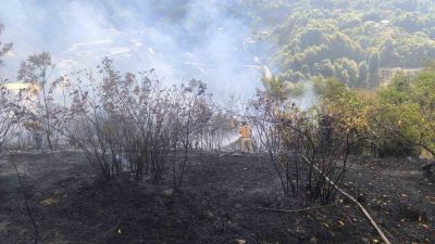 Zonguldak’ta 2 dekarlık alanda meydana gelen örtü yangını, ekiplerin müdahalesi
