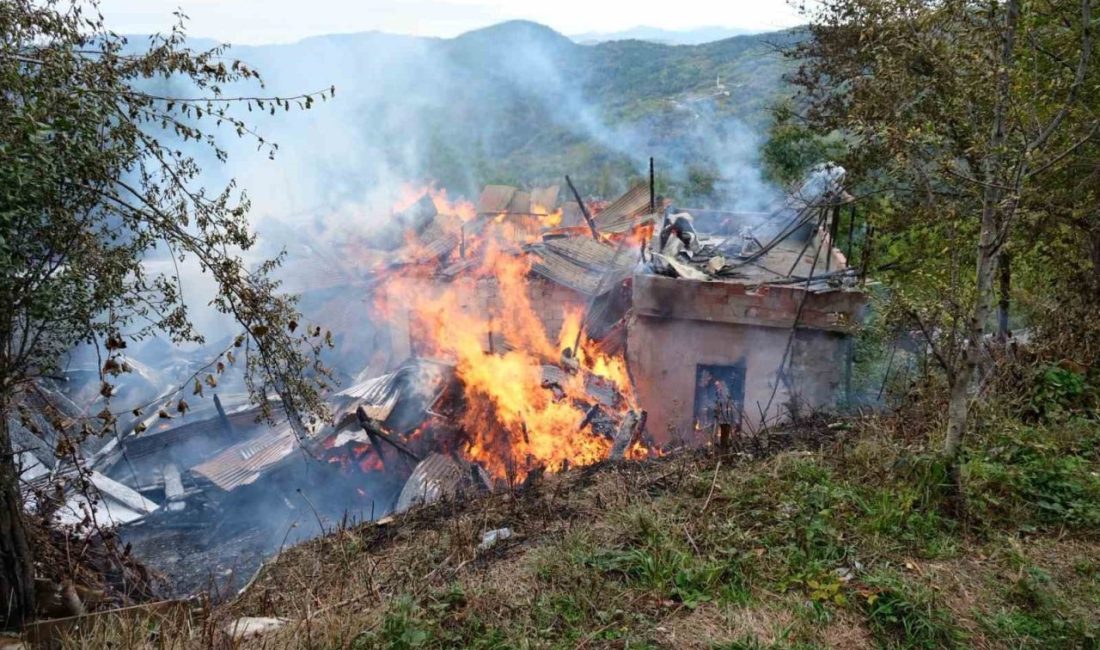 Kastamonu’nun Bozkurt ilçesinde çıkan yangında iki katlı ahşap ev yanarak