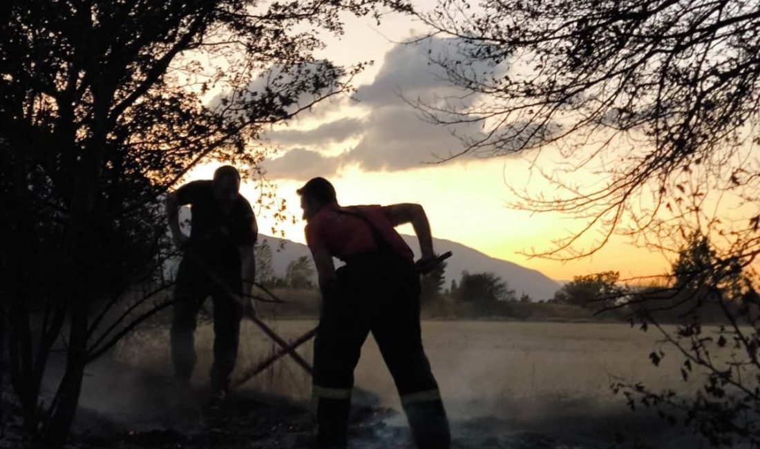 Erzincan’ın Günbağı köyü arazisinde çıkan anız yangını itfaiye ekiplerinin müdahalesiyle