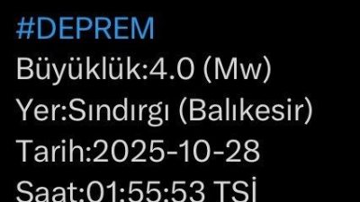 Balıkesir’in Sındırgı ilçesinde 4 büyüklüğünde bir deprem daha meydana geldi.