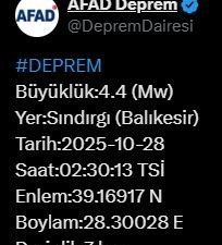 Balıkesir’in Sındırgı ilçesinde 4.4 büyüklüğünde bir deprem daha meydana geldi.