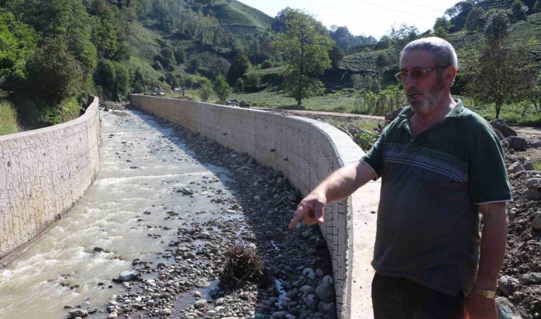 Rizeli çay müstahsili yapılan dere ıslahı nedeniyle geçemediği bahçesinde olan