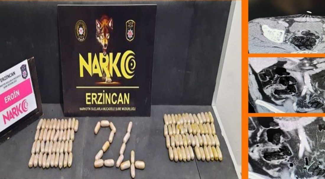 Erzincan’da gerçekleştirilen narkotik operasyonunda, midelerinde 109 kapsül uyuşturucu taşıyan iki