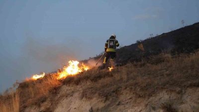 Erzurum’da havai fişek nedeniyle çıkan ot yangını itfaiye ekiplerince söndürüldü.