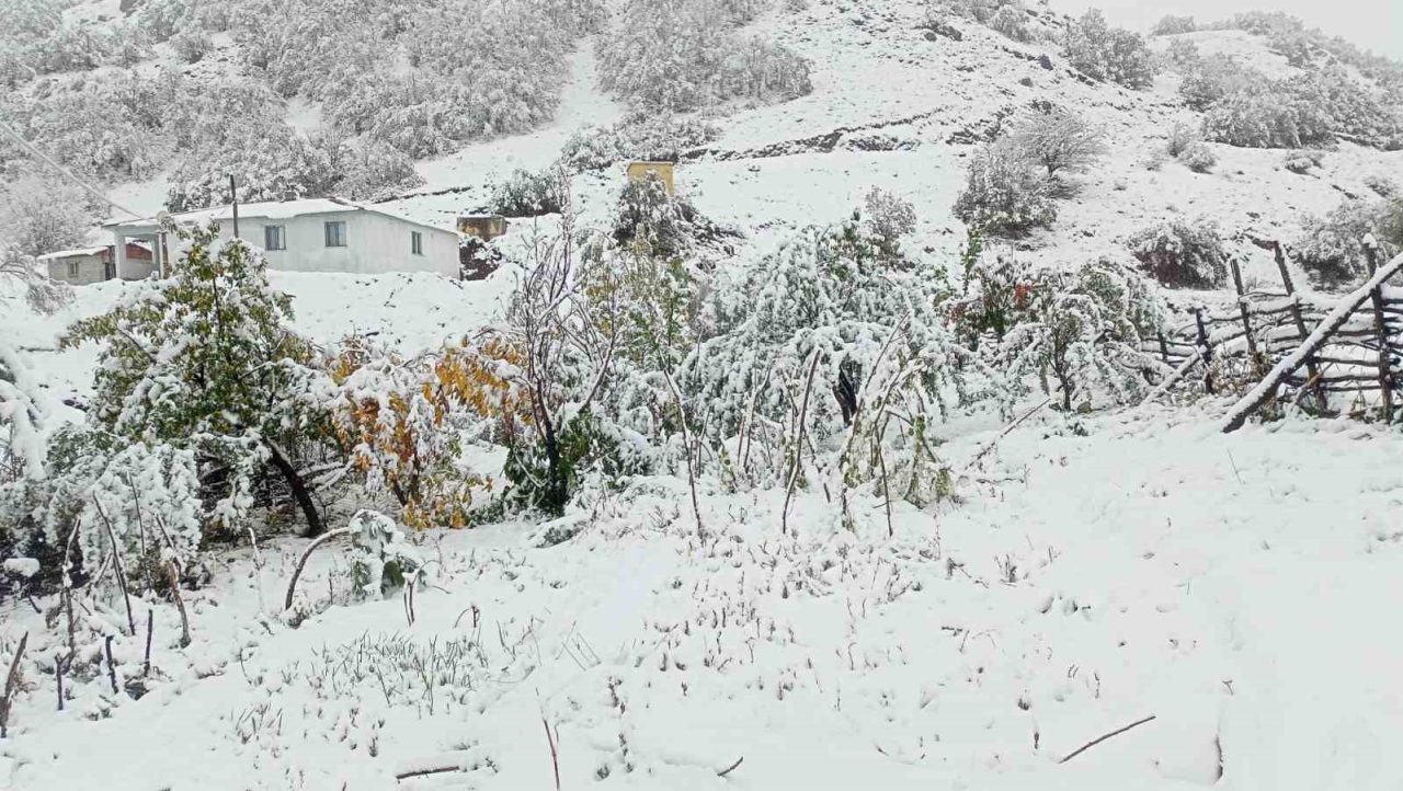 Erzincan’ın Tercan ilçesine bağlı yüksek kesimler yağan karla birlikte beyaz