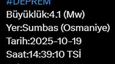 Osmaniye’de 4.1 büyüklüğünde deprem meydana geldiği. AFAD’ın paylaştığı bilgilere göre,