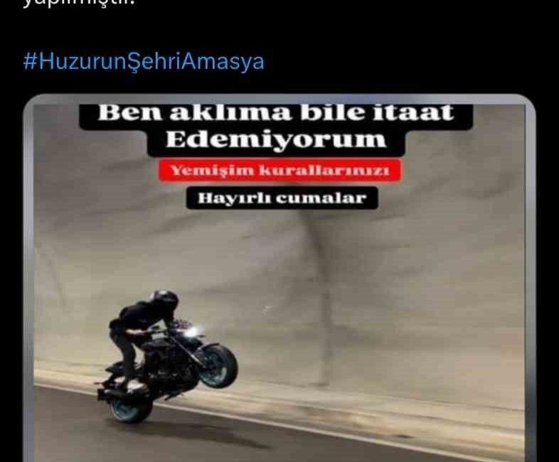 Amasya’da trafik güvenliğini tehlikeye düşürerek motosiklet kullandığı görüntüleri “Yemişim kurallarınızı”