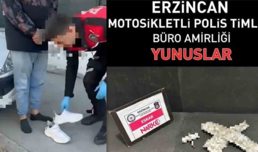 Erzincan’da motosikletli polis ekiplerinin şüphe üzerine durdurduğu araçta, sürücünün ayakkabısının