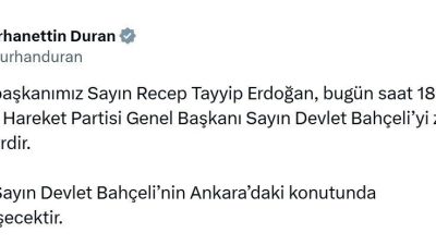 Cumhurbaşkanlığı İletişim Başkanı Burhanettin Duran, Cumhurbaşkanı Recep Tayyip Erdoğan’ın bugün