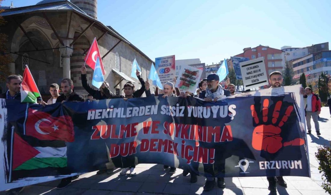 Hekim ve sağlık çalışanlarının Erzurum’da 103 haftadır, İsrail’in Gazze’ye yönelik