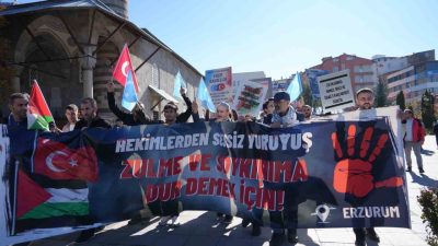 Hekim ve sağlık çalışanlarının Erzurum’da 103 haftadır, İsrail’in Gazze’ye yönelik