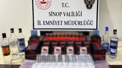 Sinop’ta polis ekiplerince düzenlenen operasyonda gümrük kaçağı içki ve cinsel