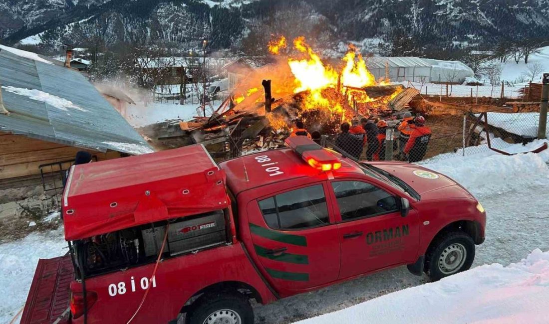 Artvin’in Ardanuç ilçesine bağlı Tosunlu köyünde sabah saatlerinde çıkan yangında