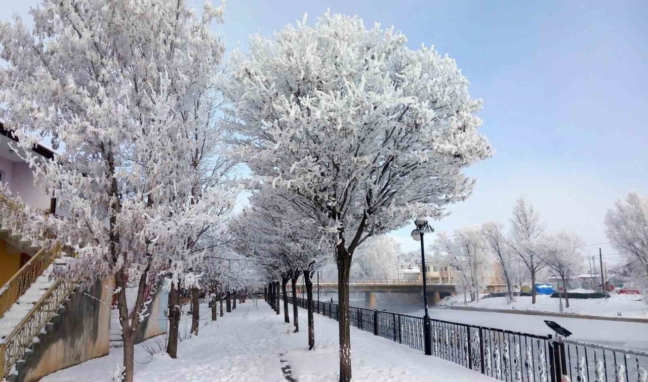 Hava sıcaklıklarının sıfır derecenin altına düştüğü Bayburt’un Arpalı Beldesinde sabah