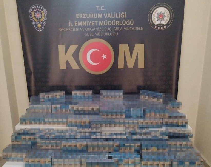 Erzurum’da polis ekiplerince düzenlenen operasyonda 3 bin 442 paket gümrük
