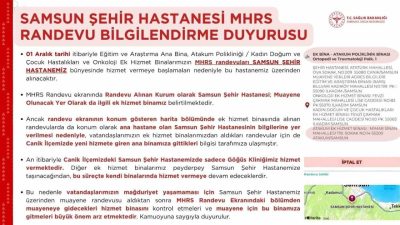 Samsun Şehir Hastanesi için Merkezi Hekim Randevu Sistemi (MHRS) üzerinden