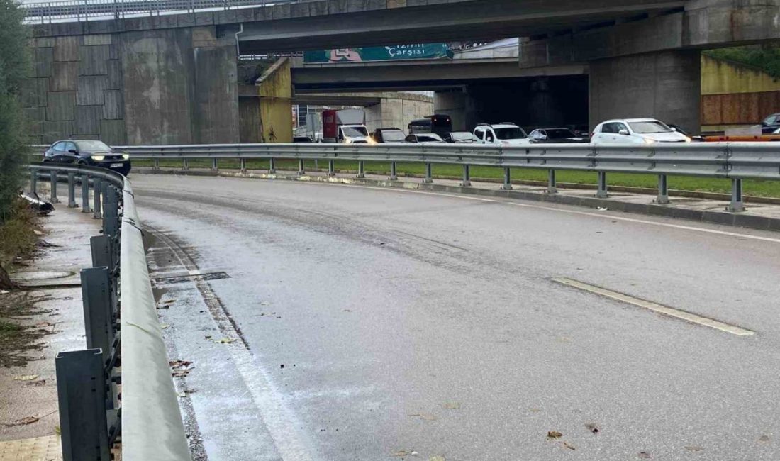 Kocaeli’nin İzmit ilçesinde yağış nedeniyle kayganlaşan yolda bariyerlere çarpan motosiklet