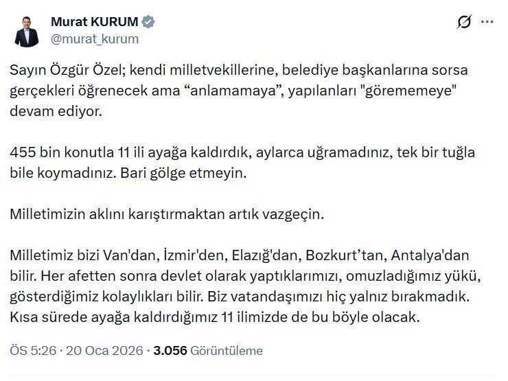 Çevre, Şehircilik ve İklim Değişikliği Bakanı Murat Kurum, CHP Genel