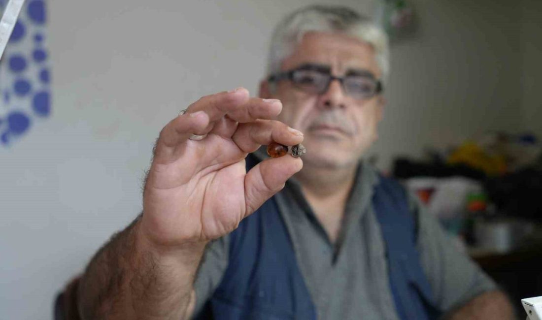 Bayburt’ta kendi çıkardığı kehribar taşlarını atölyesinde işleyen kehribar ustası Bayram