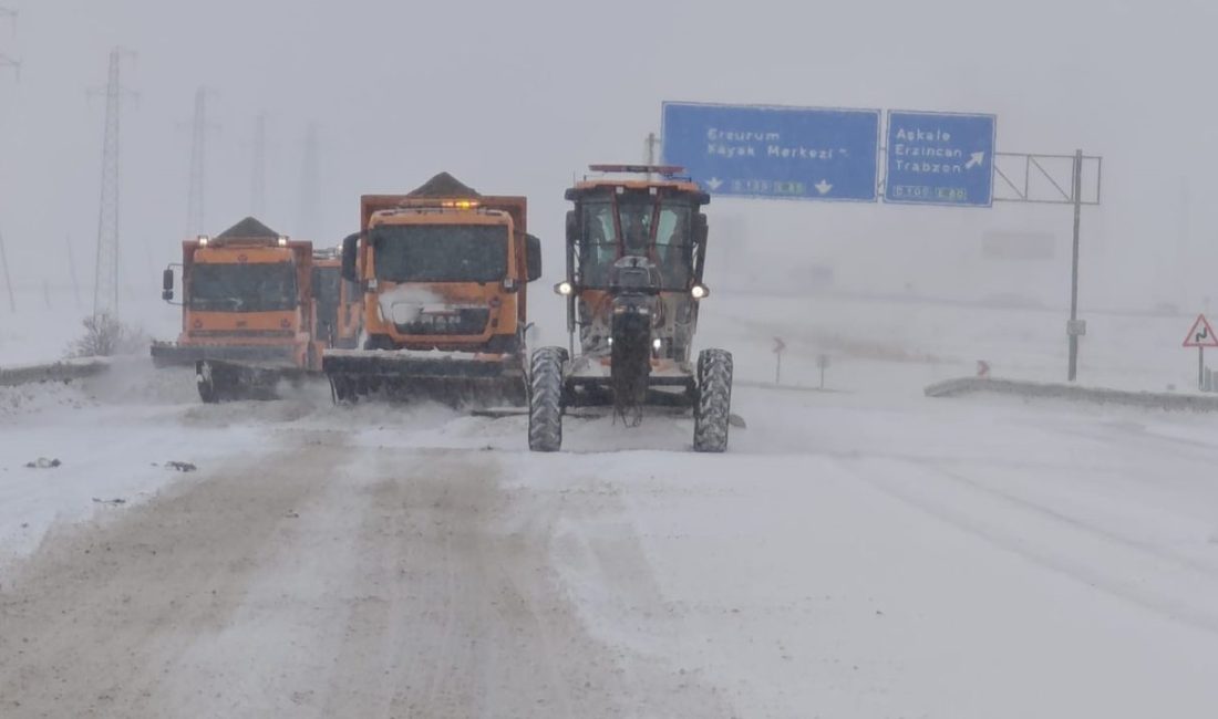 Erzurum’un Aşkale ilçesinde gece boyunca etkisini artıran yoğun kar yağışı