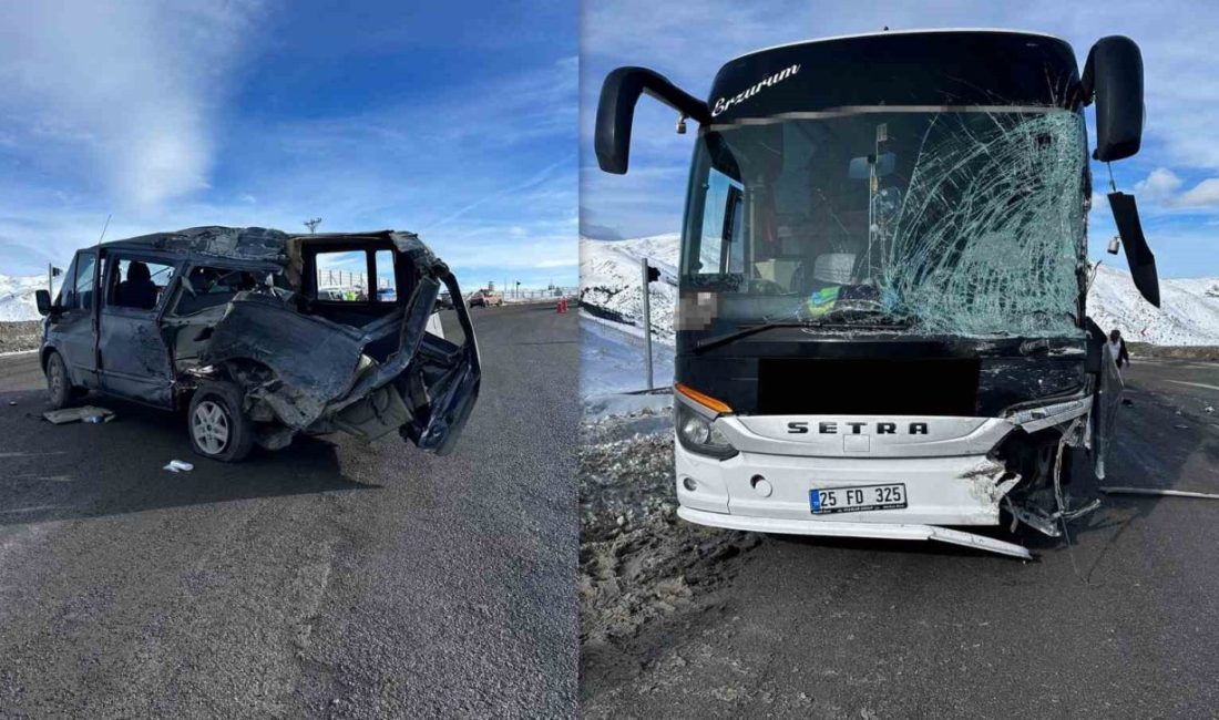 Erzincan-Sivas karayolu Kızıldağ Geçidinde buzlanan yolda kayan minibüs, yolcu otobüsü