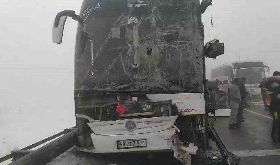 Sivas’ın Gemerek ilçesinde sisli hava nedeniyle aralarında yolcu otobüsünün bulunduğu