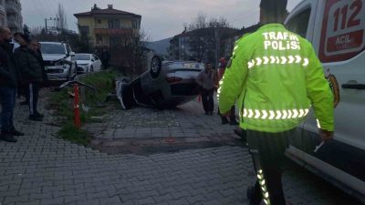 Zonguldak’ın Devrek ilçesinde kontrolden çıkan bir otomobilin takla atması sonucu