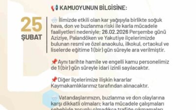 Erzurum Valiliği, etkili olan kar yağışıyla birlikte soğuk hava, yollardaki