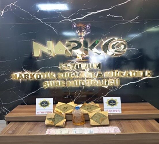 Erzurum’da düzenlenen operasyonda 7 kilo 300 gram skunk ile 2