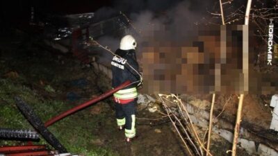 Ordu’nun Ünye ilçesinde bir ahırda çıkan yangında dumanların ve alevlerin