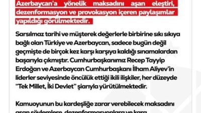 Dezenformasyonla Mücadele Merkezi (DMM), sosyal medyada Türkiye ve Azerbaycan ilişkilerine