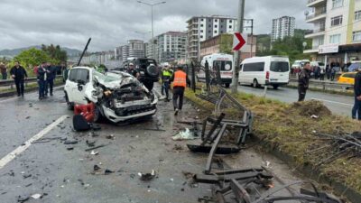 Rize’de kontrolden çıkan otomobilin karşı şeride geçerek başka bir araçla