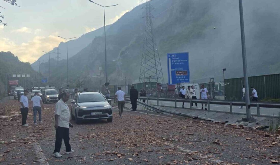 Trabzon’un Maçka ilçesinde seyir halindeki kiremitli yüklü bir tırın bariyerlere