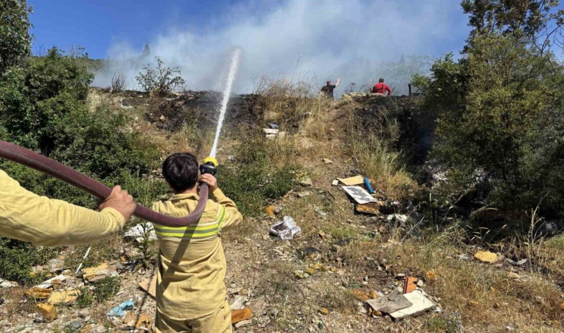 Kocaeli’nin İzmit ilçesinde ağaçlık alanda çıkan yangını söndürme çalışmaları devam