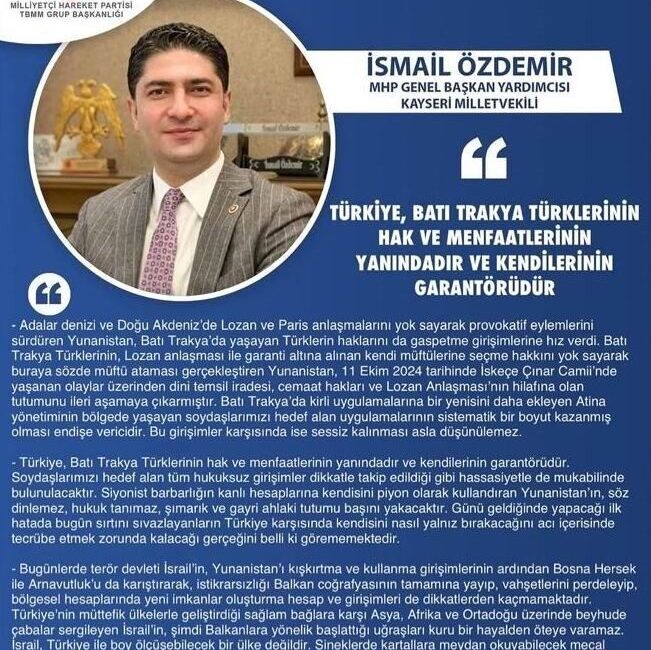 Milliyetçi Hareket Partisi (MHP) Genel Başkan Yardımcısı ve Kayseri Milletvekili