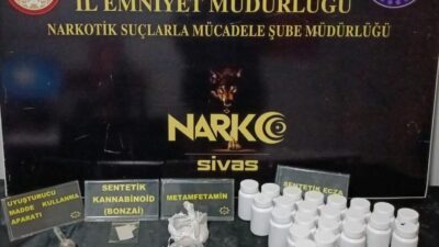 Sivas’ta narkotik ekiplerince düzenlenen operasyonda sentetik ecza, metamfetamin ve sentetik