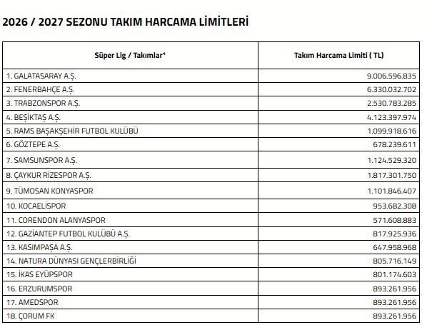 Türkiye Futbol Federasyonu (TFF), Trendyol Süper Lig’de yer alan kulüplerin