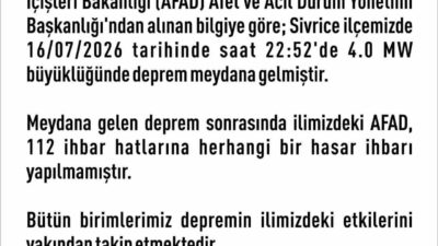 Elazığ’ın Sivrice ilçesinde meydana gelen 4.0 büyüklüğündeki depremin ardından açıklama