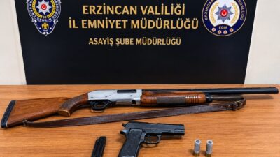 Erzincan’da polis ekiplerince gerçekleştirilen uygulamada ruhsatsız tabanca ve tüfek ele