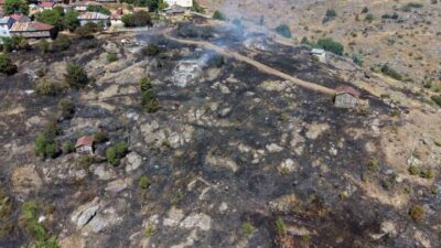 Ordu’nun Mesudiye ilçesinde tarım arazisinde çıkan yangında 5 samanlık ile