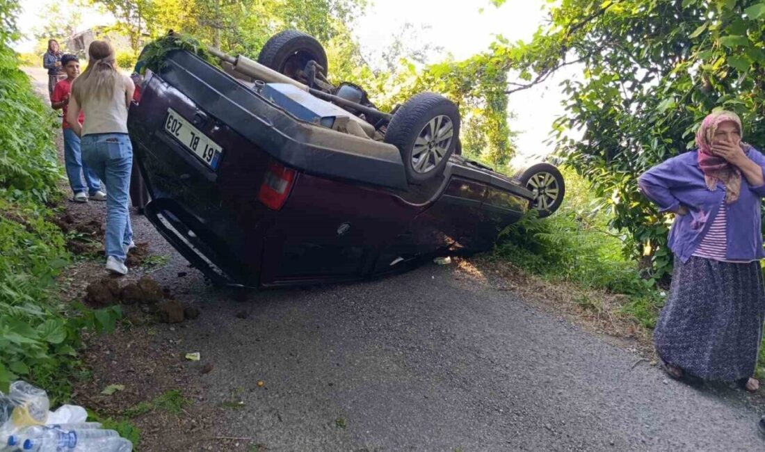 Giresun’un Eynesil ilçesinde yokuşta geri kayan otomobilin takla atması sonucu
