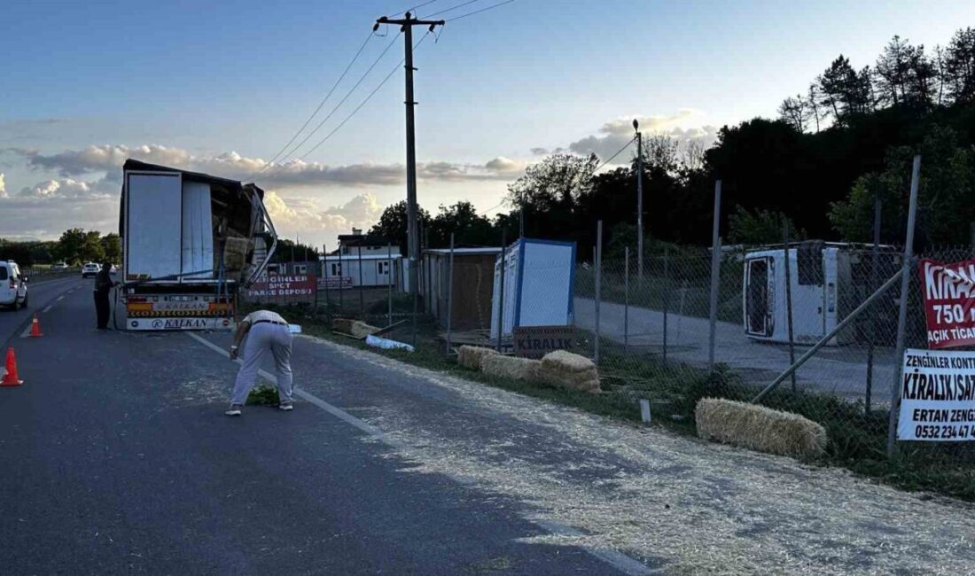 Sakarya’nın Adapazarı ilçesi D 650 karayolunda saman yüklü tır ile